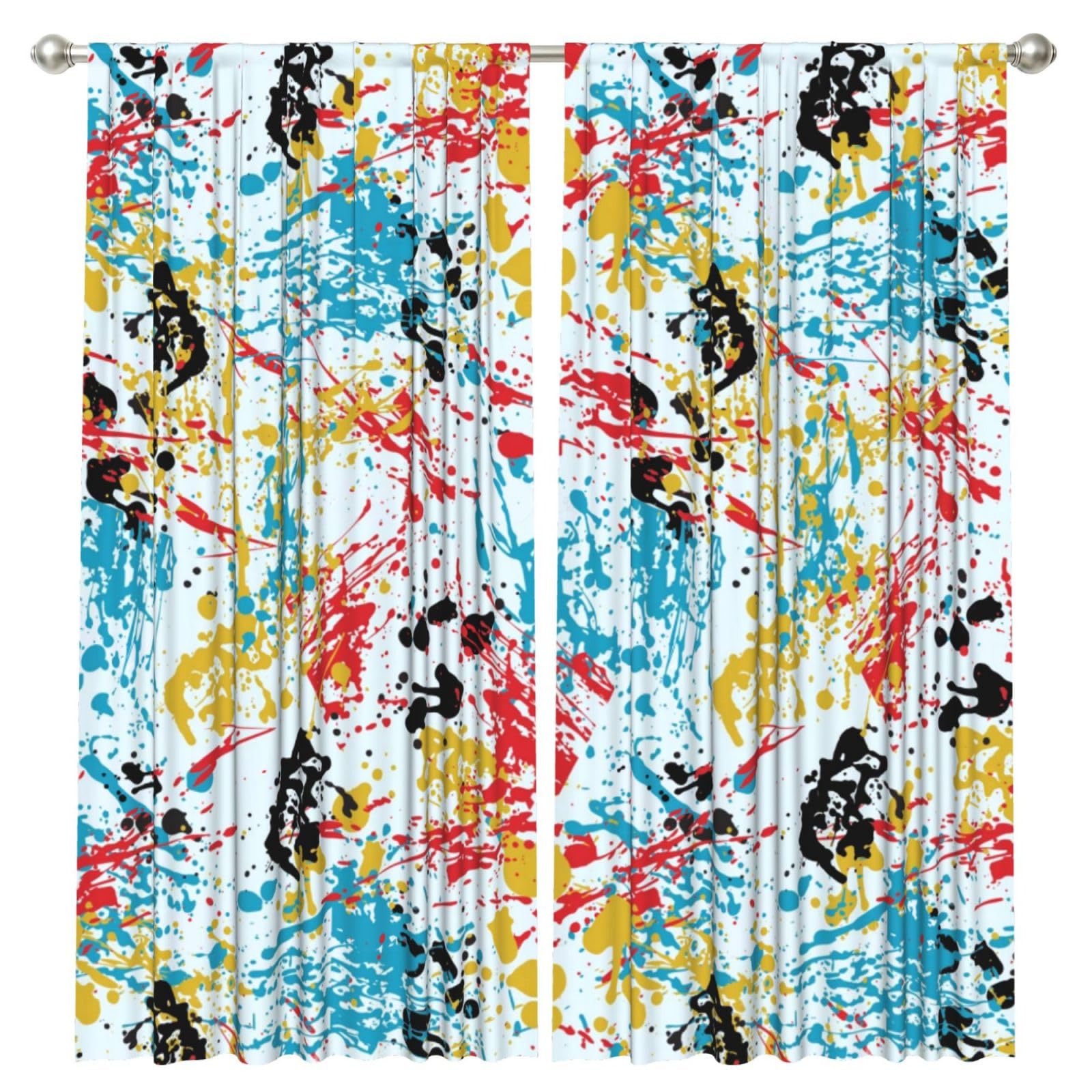 InOmak Ink Splashes Abstract Pattern, 2 Panels Window Curtains 52 x 84 Inch Blackout Curtains for Living Room Bedroom