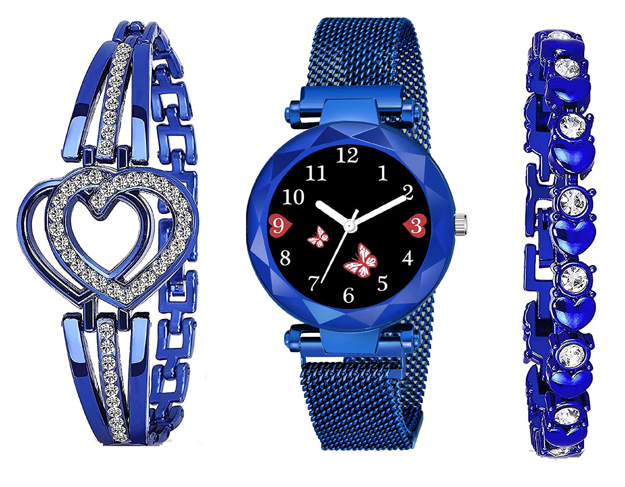 KIARVI GALLERY Casual Black Butterfly Dial Magnet Strap Analog Watch for Girls or Women and Present Gift 2 Bracelet Combo for Girls and Women(Blue,Combo of 3) (B0BBBXFFTR) Amazon Price History, Amazon Price Tracker