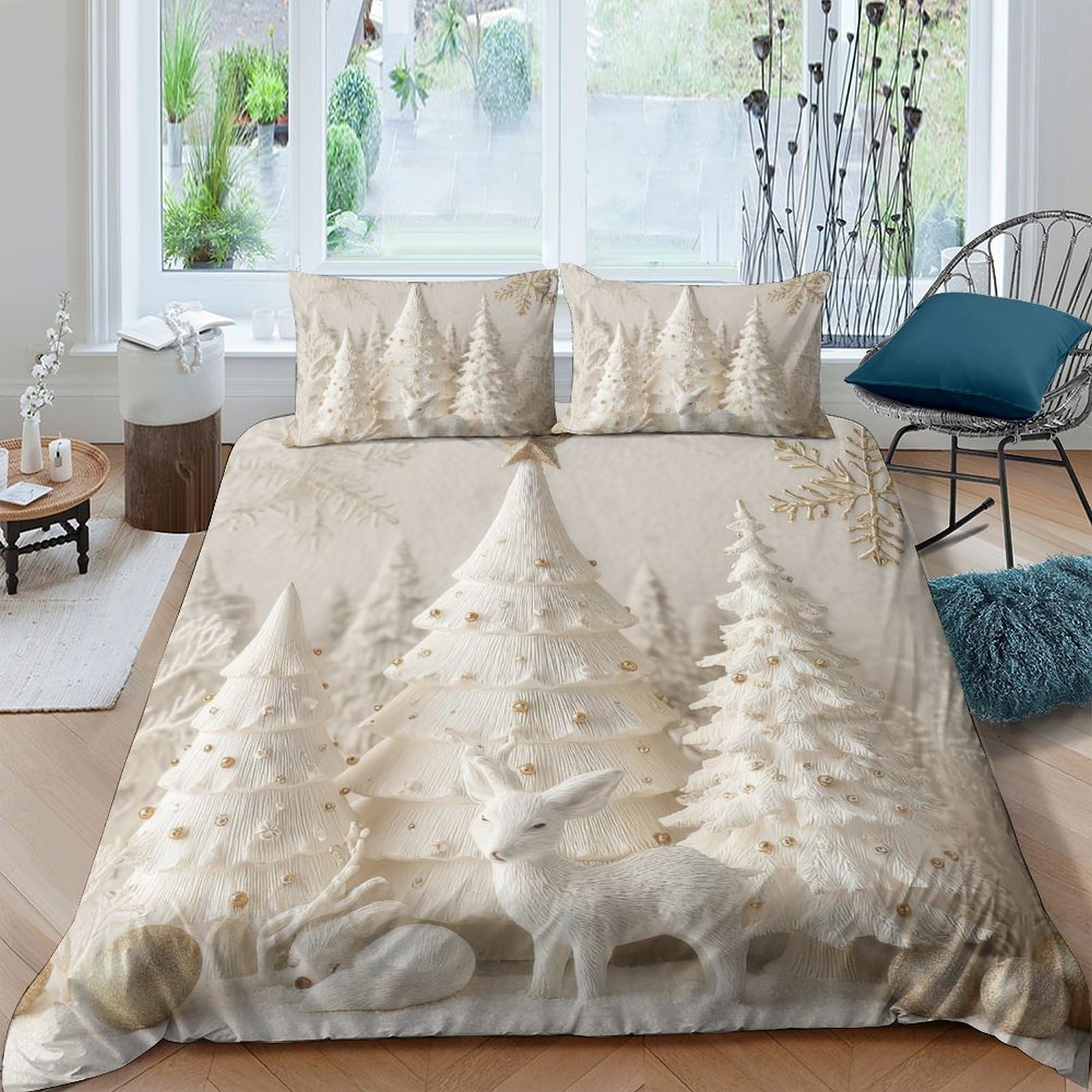 Ctjqhvkz Style-5 3D Printed Snowy Pine Forest Fitted Sheet Microfiber Soft Non-Slip Bed Cover Cream White For Bedroom Guest Room Single（135X200cm）