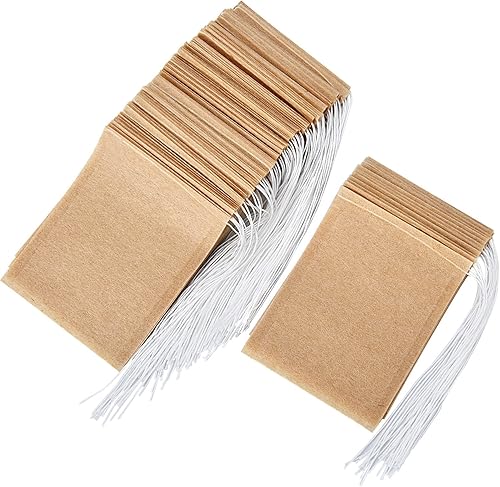 Miniatura 1 de BBTO Paquete de 200 bolsas de filtro de té desechables con cordón de 2.36 x 3.15 pulgadas, Burlywood para té de hojas sueltas y hierbas, filtros de