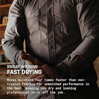TRUEWERK Men's Long Sleeve Cloud Work Shirt - Button Down, Lightweight, Fast-Drying, Breathable, and SPF Shirts