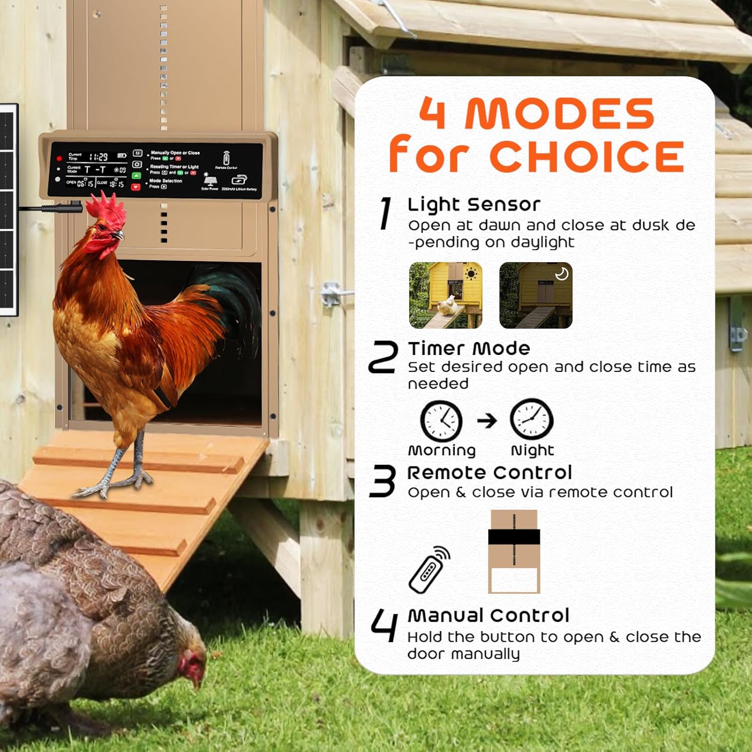 Asfrost Automatic Chicken Coop Door with solar panel and remote control
