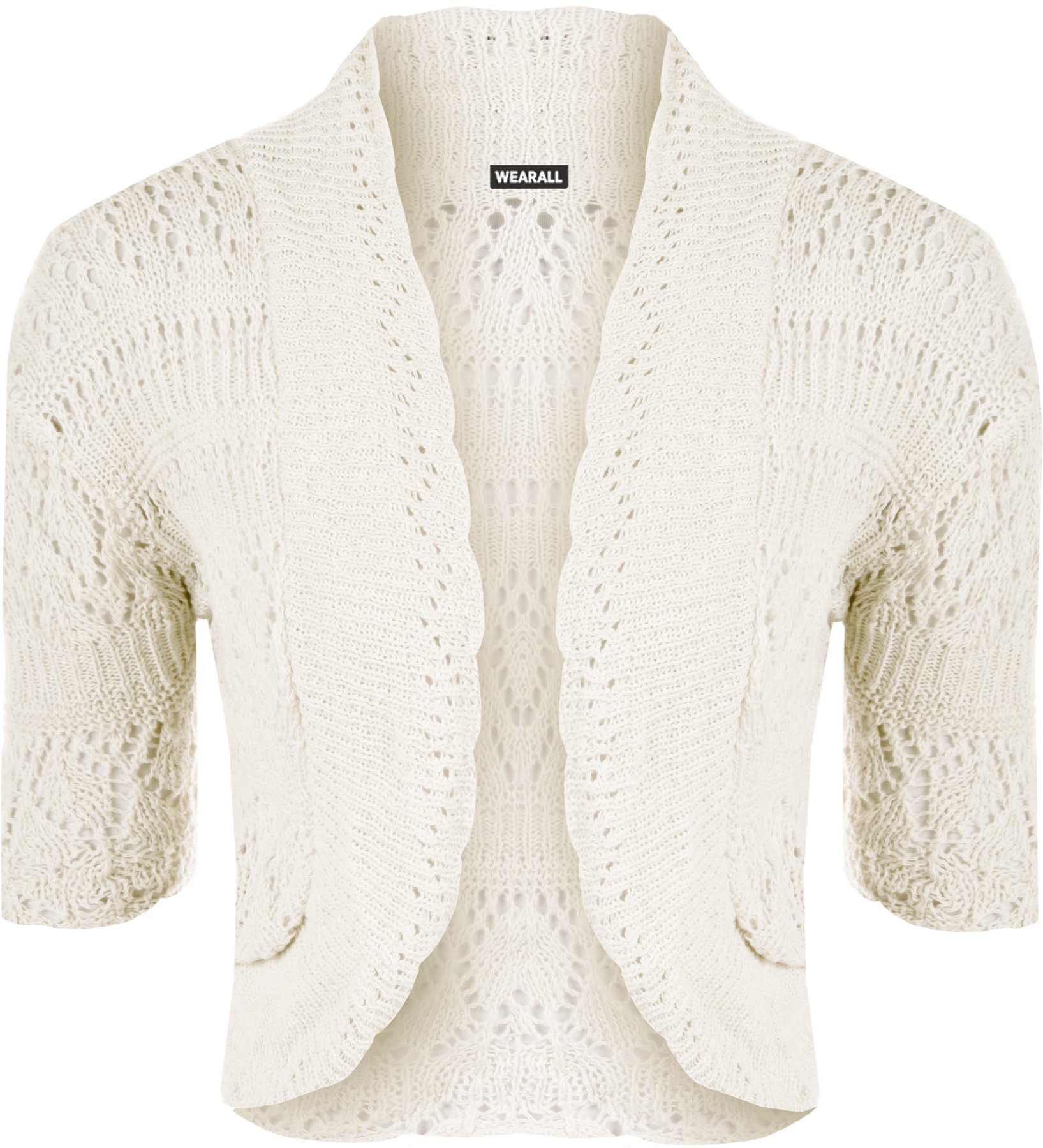 Wearall Women's Cream Crochet Shrug Knitted Bolero Top Cardigan - 8/10