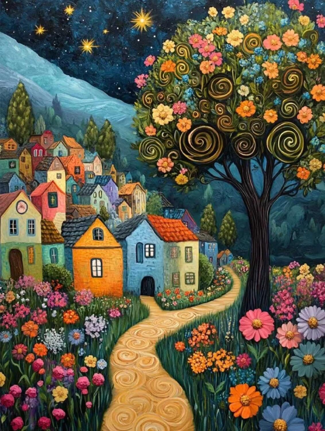 Rqwybcaxn B Seed Ead Embroidery Kits Cartoon Town 40X50cm