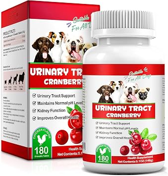 Cranberry for Dogs, 180P Cranberry Urinary Tablets for Dogs - Supports Bladder Infection, Urinary Tract, Bladder Stone & Dog UTI, Pet Supplement Treats for Dogs, Chicken Flavor - 180P Chewable Tablets