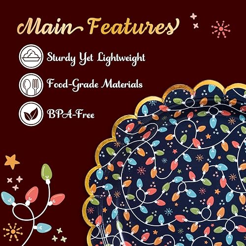 Miniatura 5 de Platos de papel de Navidad, 50 platos desechables de Navidad, oro festoneado, suministros para fiestas Juguetes de Navidad,Árboles de Navidad nevados