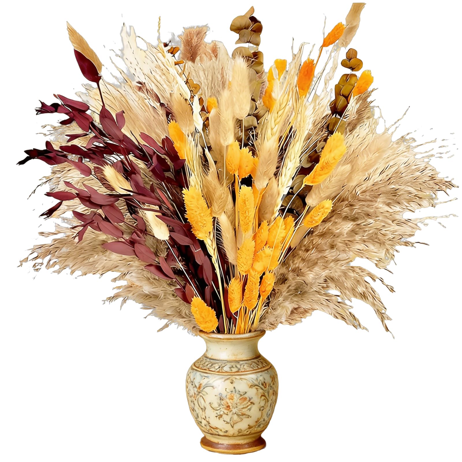 Bouquet de Fleurs séchées, avec Herbe de la Pampa, Grandes graminées et Fleurs séchées d’Automne, déco bohème, Composition Florale aux Tons Chauds pour la Maison, Mariage, fête