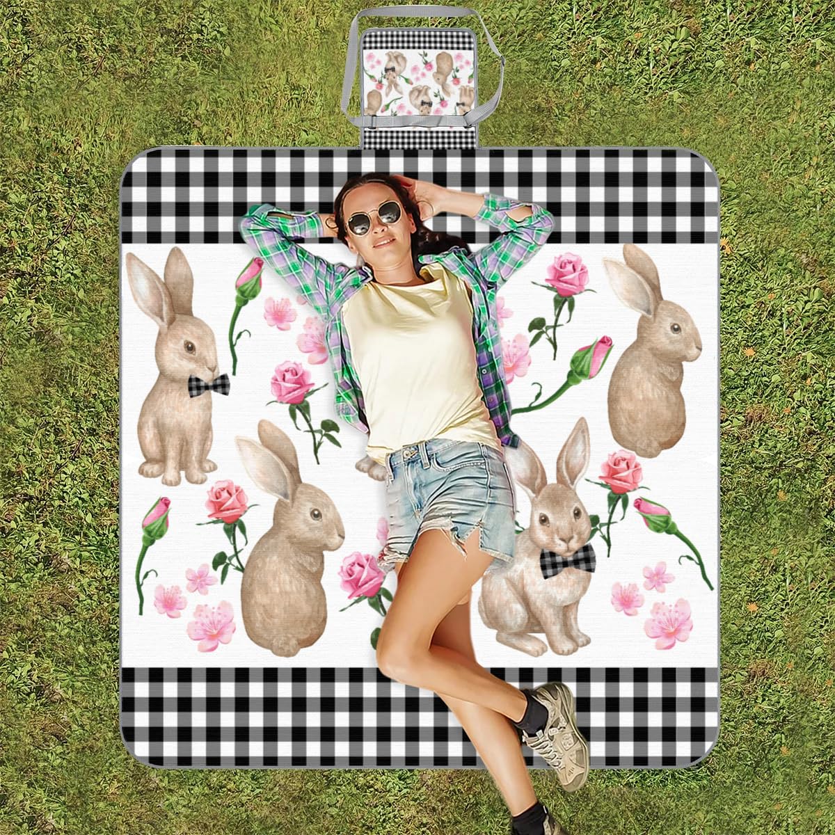 Manta de picnic de 150 x 145 cm, manta de playa plegable para exteriores, impermeable, para playa, camping, senderismo, picnic