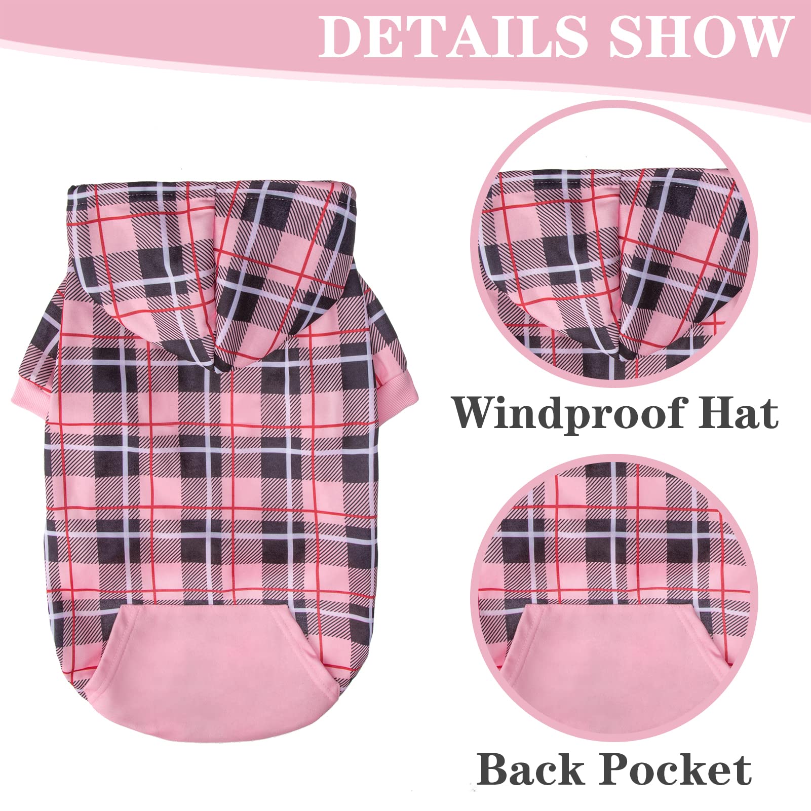 EXPAWLORER Plaid Dog Hoodie British Style, Tartan Pet Clothes Warm Dog Jumper with Lead Hole - Image 3