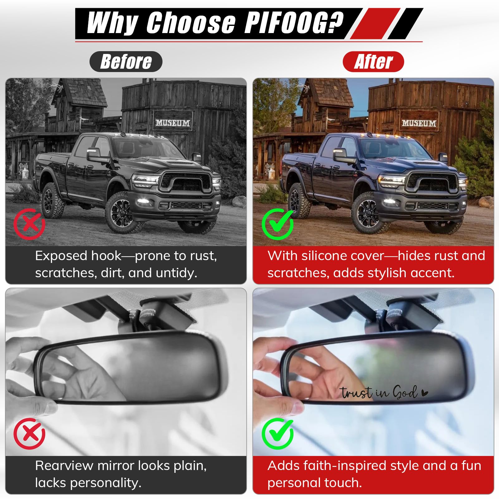 PIFOOG Front Tow Hook Covers Fit for RAM 2500 3500 2026 2025 2024 2023 2022 2021 2020 2019 Silicone Black Towing Hitch Cover Exterior Decorative Accessories Trust in God Car Mirror Stickers Decor Trim - 3