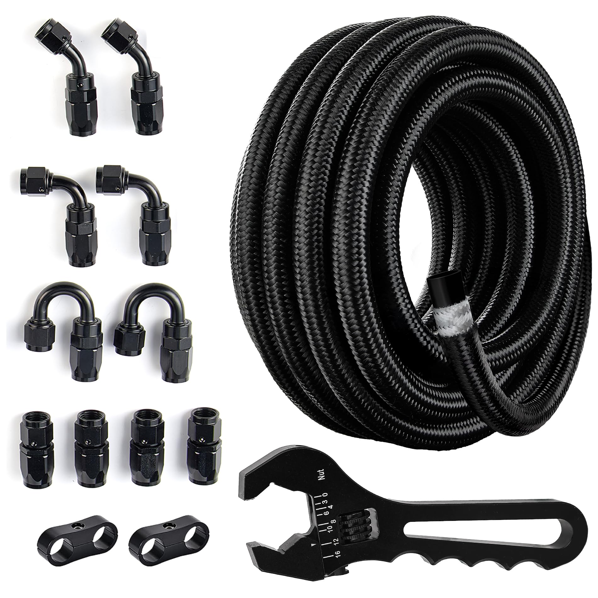 EVIL ENERGY 6AN Fuel Line Kit, 6AN Hose Nylon Braided Fuel Line 20FT With 12PCS Fitting Adapter Kit CPE Transmission Line-image-19