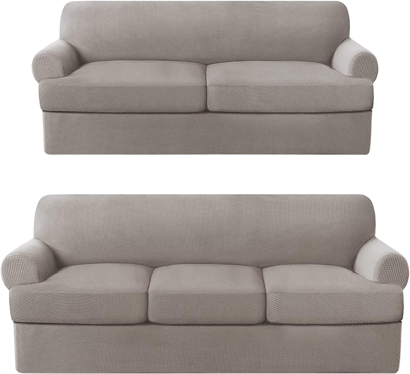 T Cushion Sofa Slipcovers Bundle 3/4 Pieces Sofa Covers, Furniture Protector, Plaid Pattern, Removable and Washable, Sand