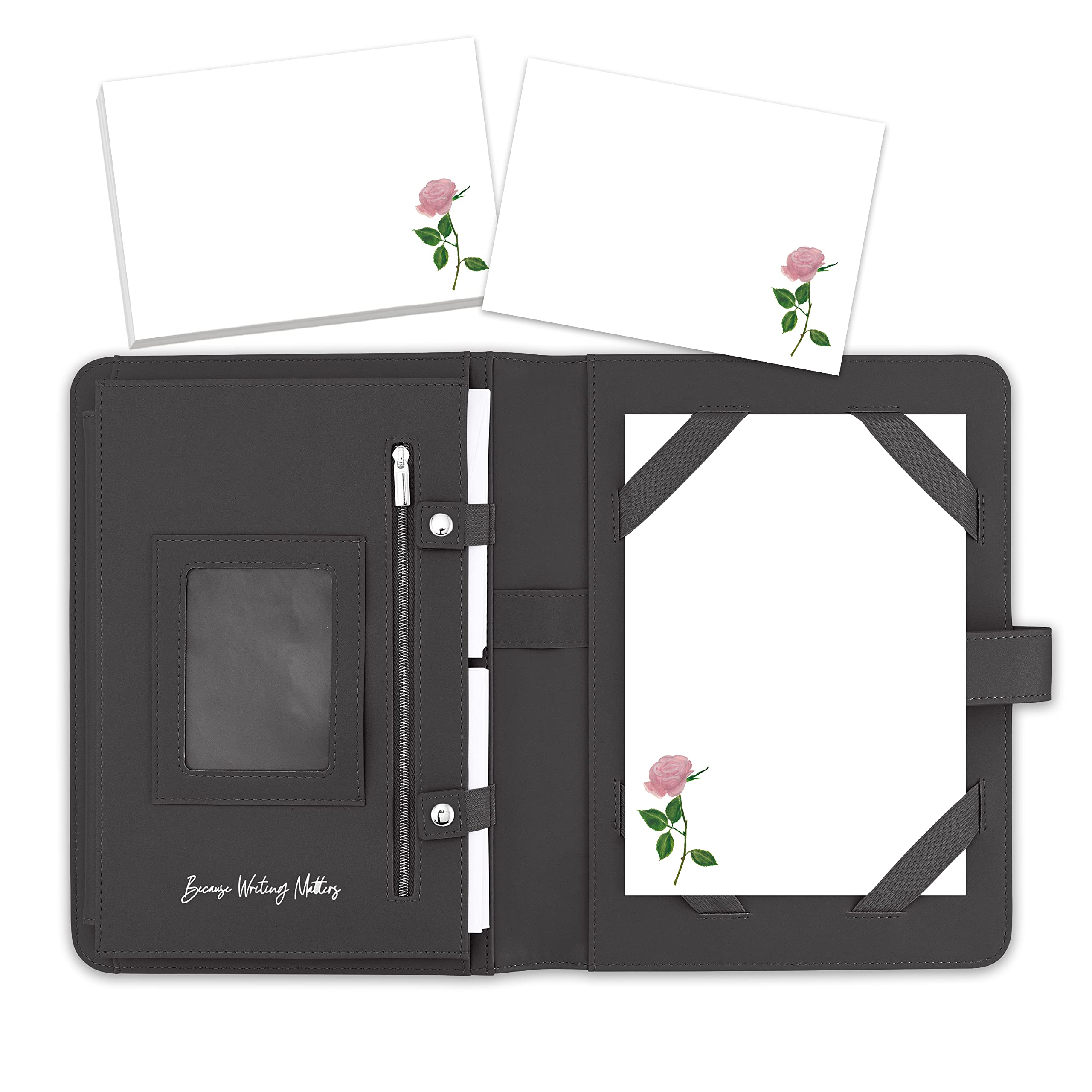 Me Loovely Pink Rose Letter Writing Paper & Envelopes A5 Size Floral Stationary Supplies for Invitations | (20 Letters & 20 Envelopes with Black Organiser)