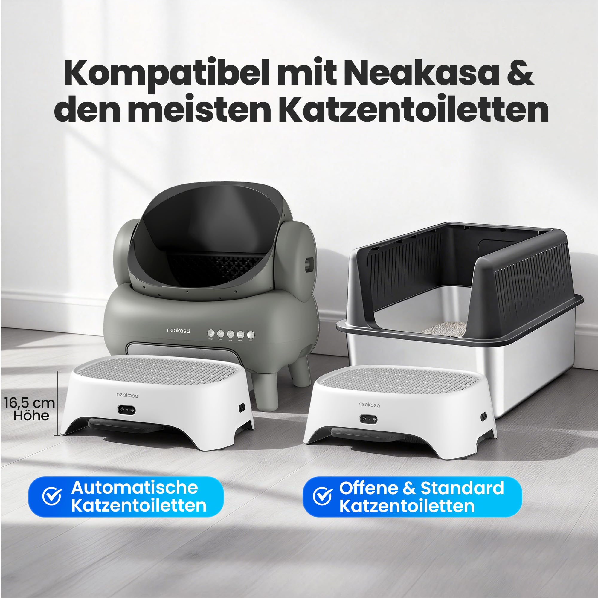 Neakasa Airstep 3-in-1 Katzenklo Rampe mit Luftreiniger & Filterfunktion, gegen Geruch, Staub & Katzenhaare, kompatibel mit M1 Plus, M1 Lite & vielen Katzentoiletten, Katzentreppe für ältere Katzen