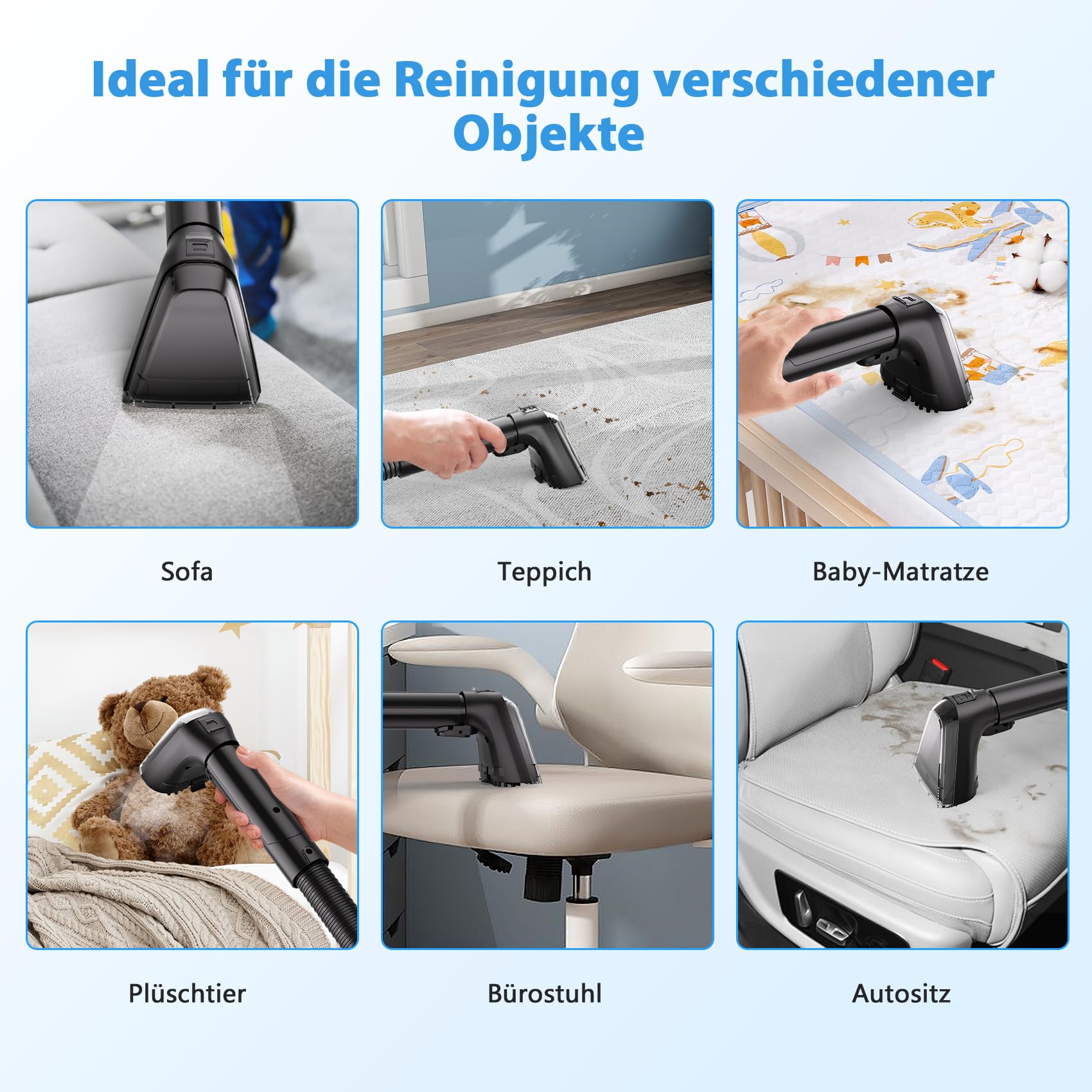 Dampfreiniger 1650W Polsterreiniger Gerät Nasssauger Waschsauger mit Starker Saugkraft, 1250ML Wassertank, Hochtemperaturdampf Teppichreiniger für Teppich, Sofa, Vorhänge, Polster, Autositz