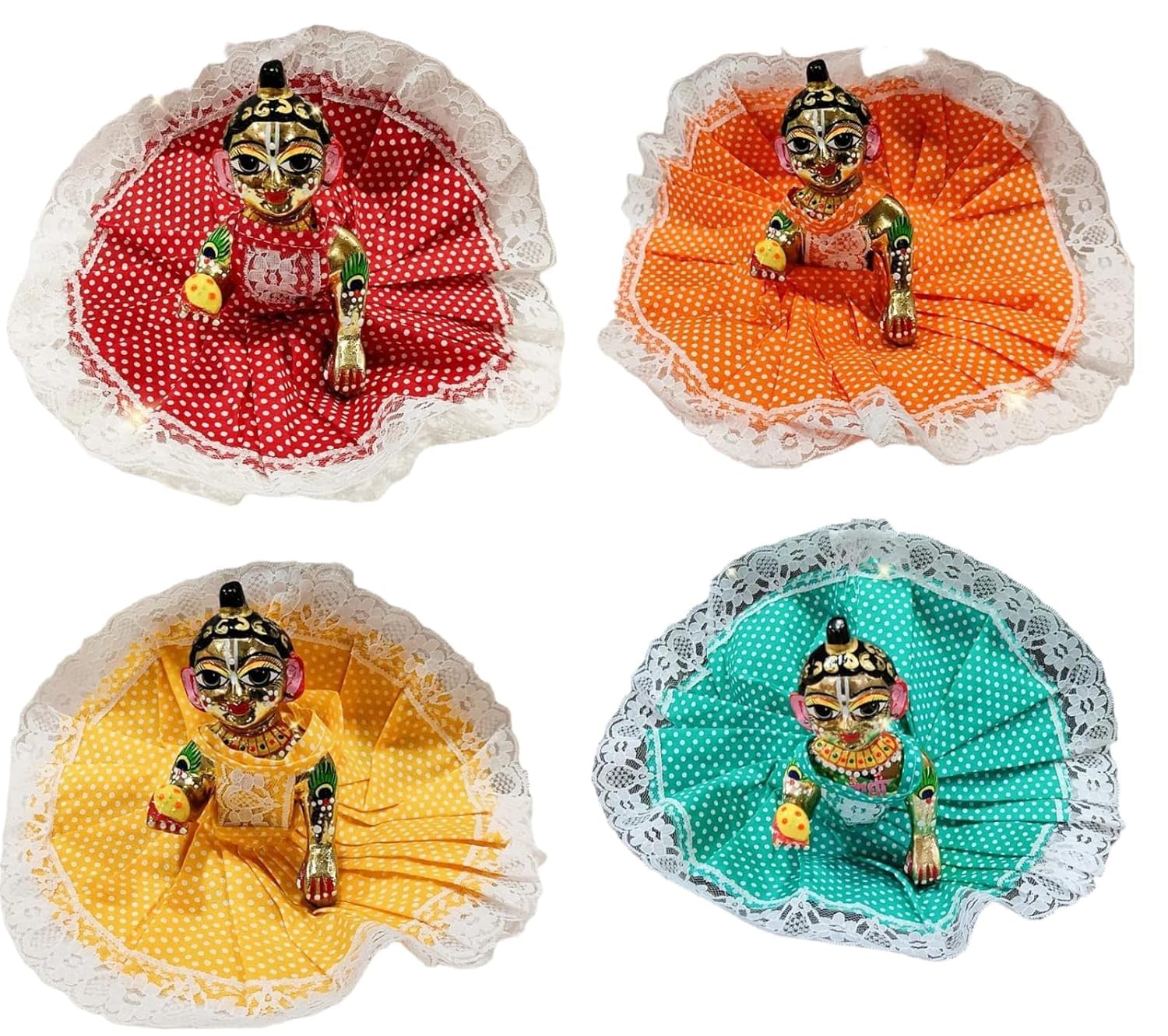 GenericLaddu Gopal Summer Dress, Colorful Cotton Ladoo Bal Gopal Dress, Kanha Ji Thankur Ji Poshak (1, 4)