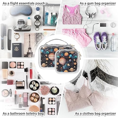 Miniatura 7 de Solar System Planet Clear Toiletry Bag for Traveling,2 Pack Makeup Cosmetic Bag with Zipper,Travel Bag for Toiletries,Travel Essentials 21215062