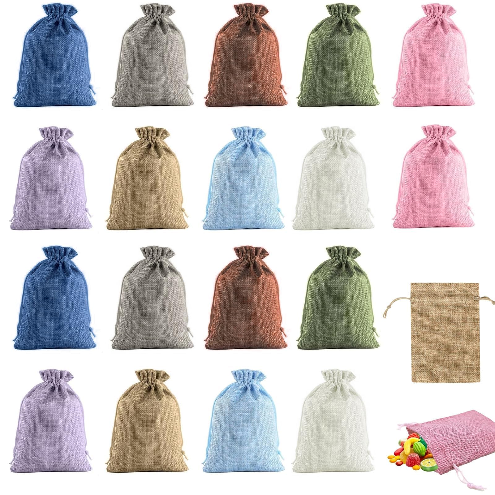 18 Stück Jutesäckchen mit Kordelzug, 9 Farben Säck chen zum