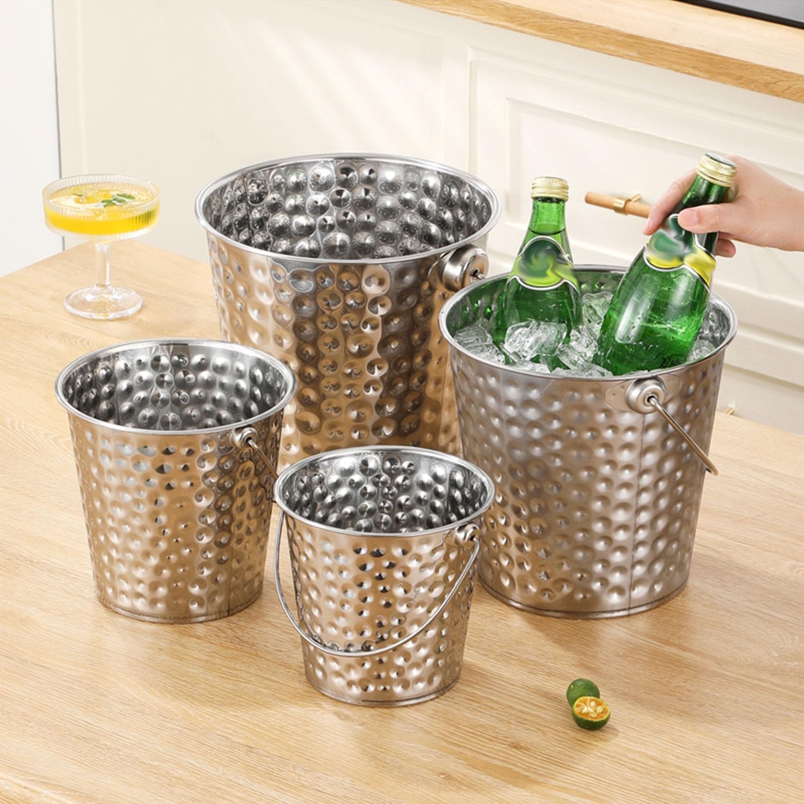 Cubo de hielo de acero inoxidable, gran tina de bebidas para fiestas, enfriador de vino y champán para enfriar bebidas en bares y eventos (16 x 11 x 15 cm)