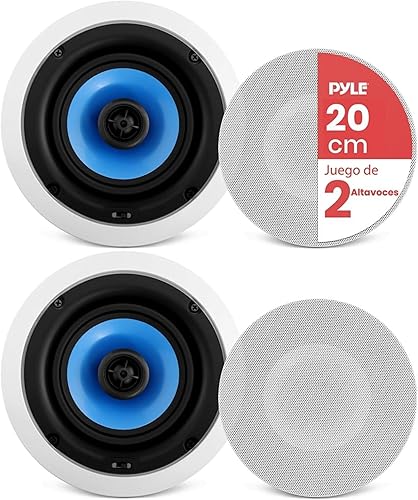 Pyle Sistema de altavoces en el techo de 2 vías para el hogar, par doble de 8 pulgadas y 300 W de altavoces empotrados de pared de techo con tweeter