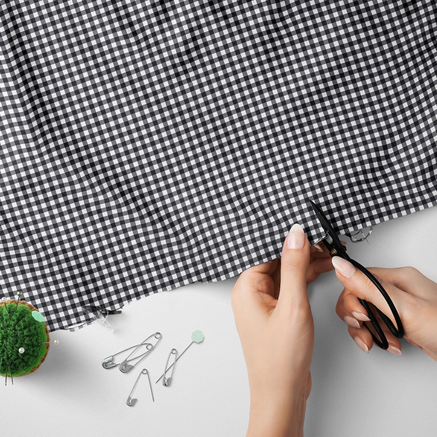 Gingham Polycotton Fabric by The Meter – 1/8 Inch Check – 114cm (45 Inch) Wide – Lightweight Dressmaking, Craft, Quilting, Sewing Material (Black) -Craft Queen LTD