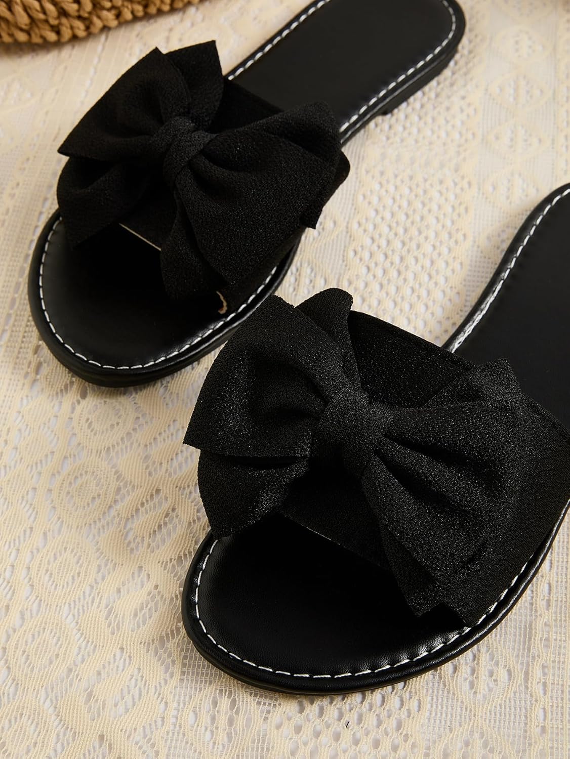 GORGLITTER Women's Bow Sandals Dressy Wedding Open Toe Slip On Slide Sandals Summer Vacation Cute Comfortable Shoes - Image 2