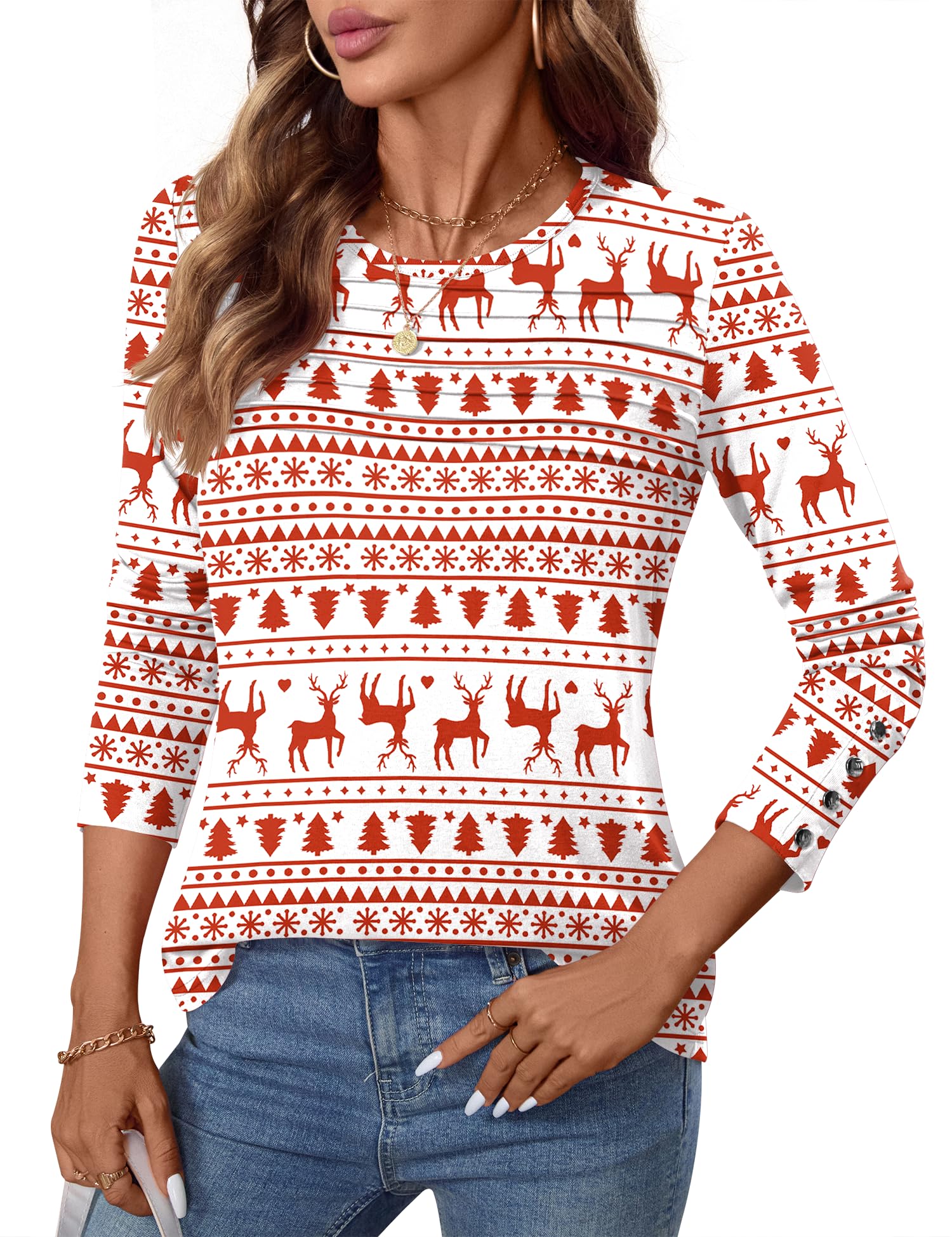 Kistore Damen Bluse Langarm Elegant Lässig Locker Rundhals Oberteile S-XXL
