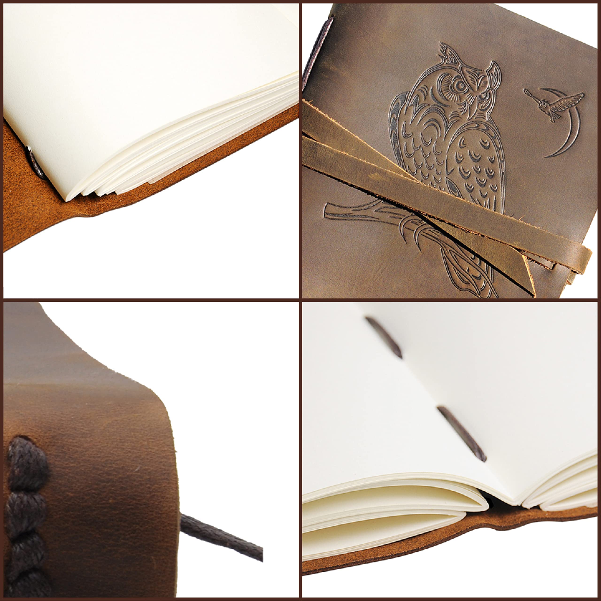 Carnet De Voyage En Cuir Avec Motif Hibou En Relief, Fait À La Main, Format A5 - Pour Homme Et Femme - 15,2 X 20,3 Cm - En Cuir Véritable Avec Papier Uni - Pour Notes Et Croquis - Avec Stylo