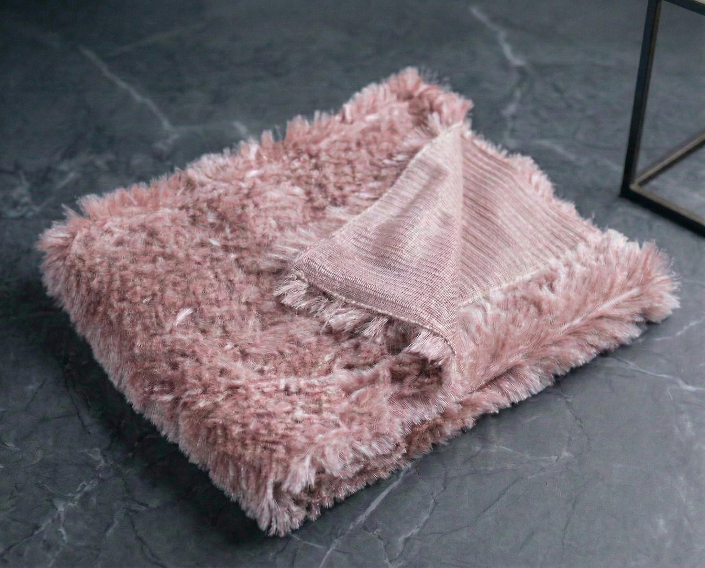 Shaggy Fur Fabric, Brown, Soft Textured, Cozy Home Decor (Baby Pink)-image-48