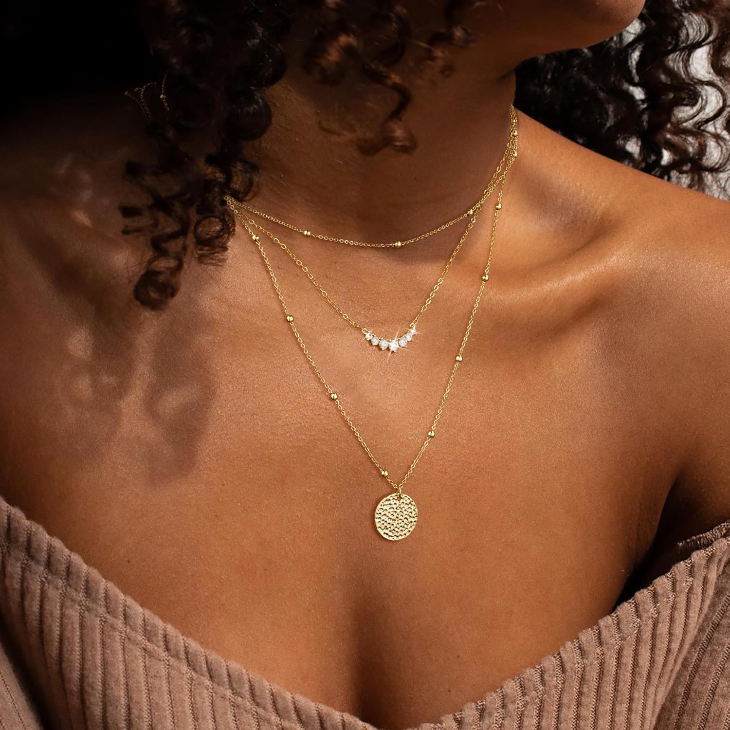 VIROMY Gold Necklace for Women 14k Gold Chain Necklaces Dainty Layered Necklaces Simple Stackable Pendant Necklaces Herringbone Cuban Paperclip Chain Gold Choker Necklaces Gold Jewelry for Women - Image 3
