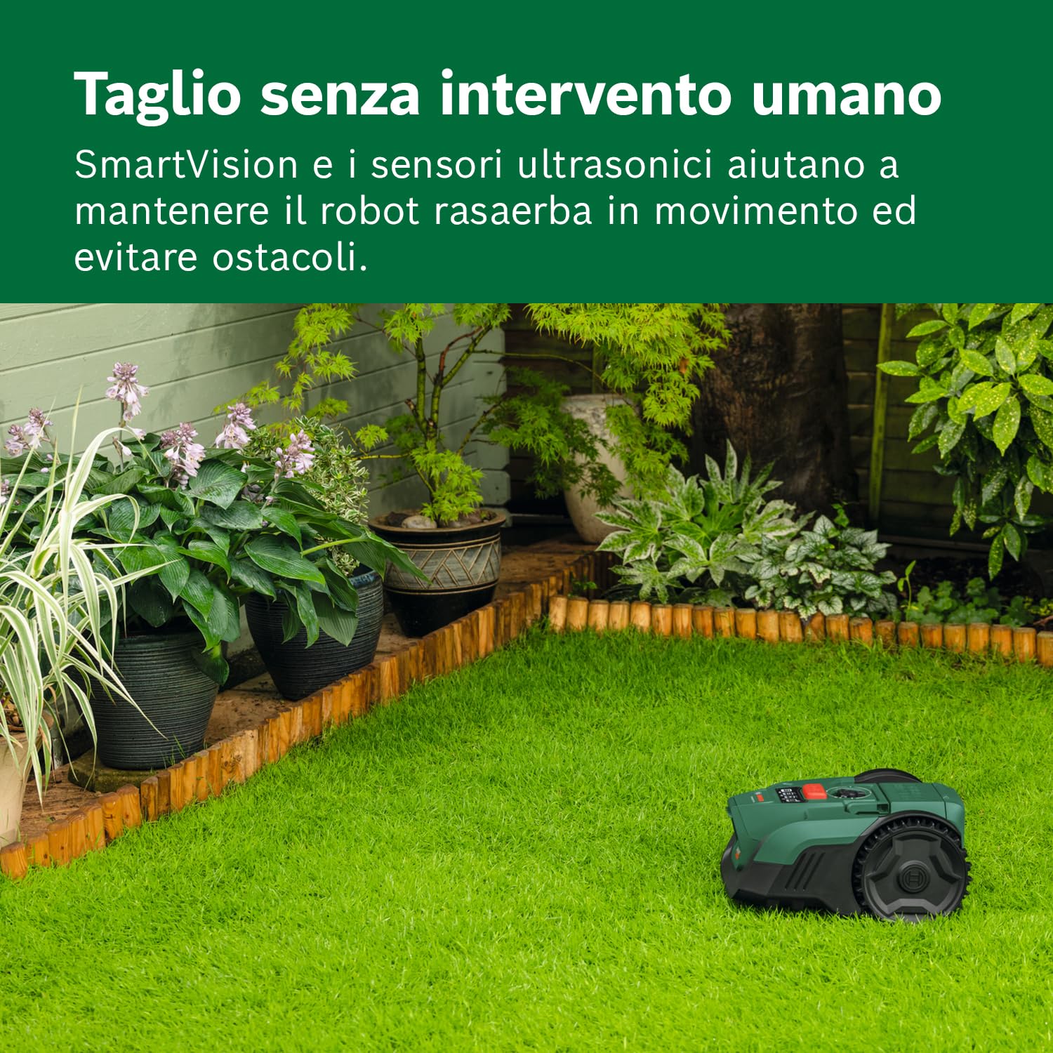 Bosch Robot rasaerba a batteria VISIMOW18V-100 (per prati fino a 100 m², larghezza di taglio: 16 cm, altezza di taglio: 20-60 mm, senza batteria)