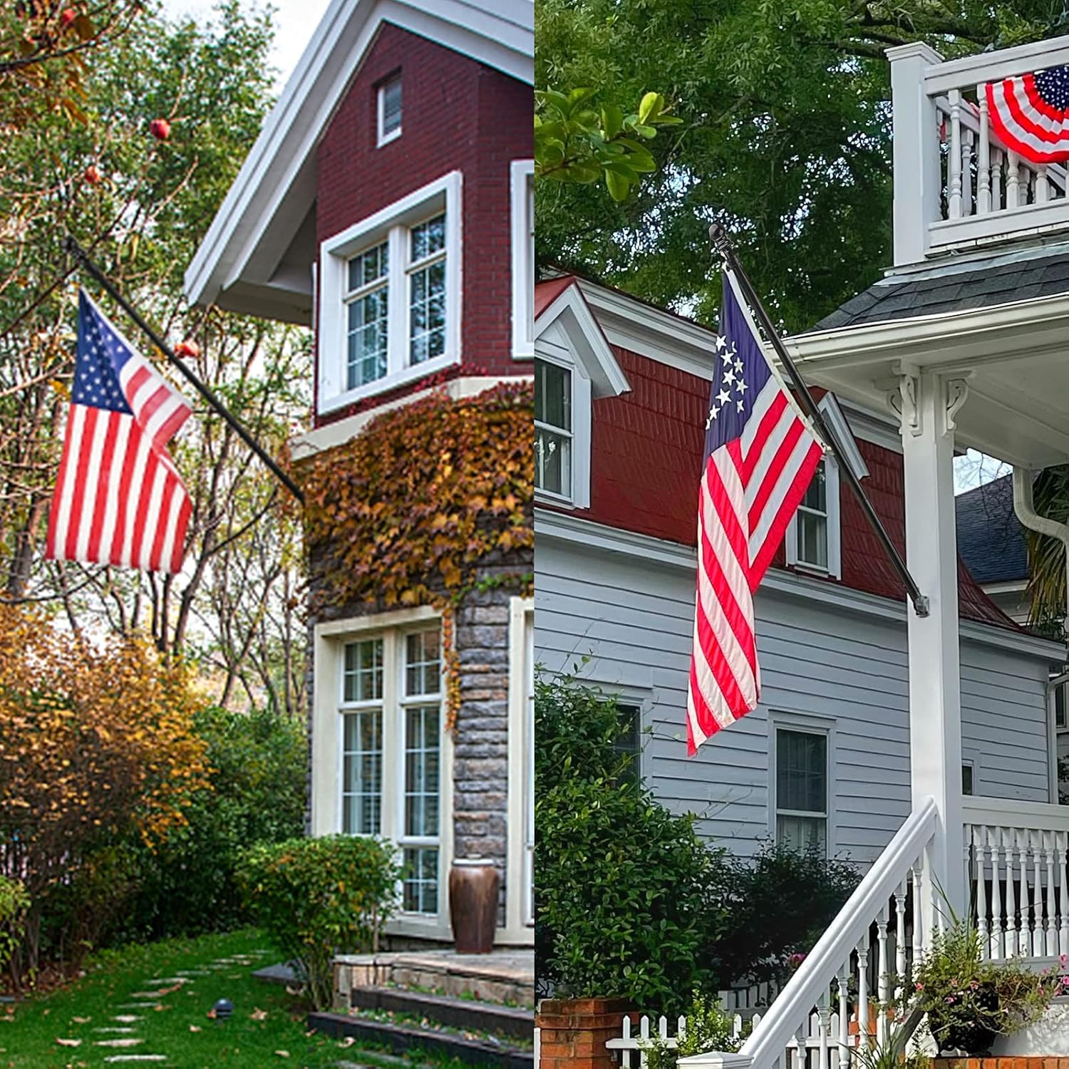 Flag Pole Kit, 5FT Stainless Steel Flag Pole for House with Bracket Tangle Free American Flagpole for Outside Residential Roof Porch Garden Yard Truck Commercial (Black Flag Pole with Black Holder)