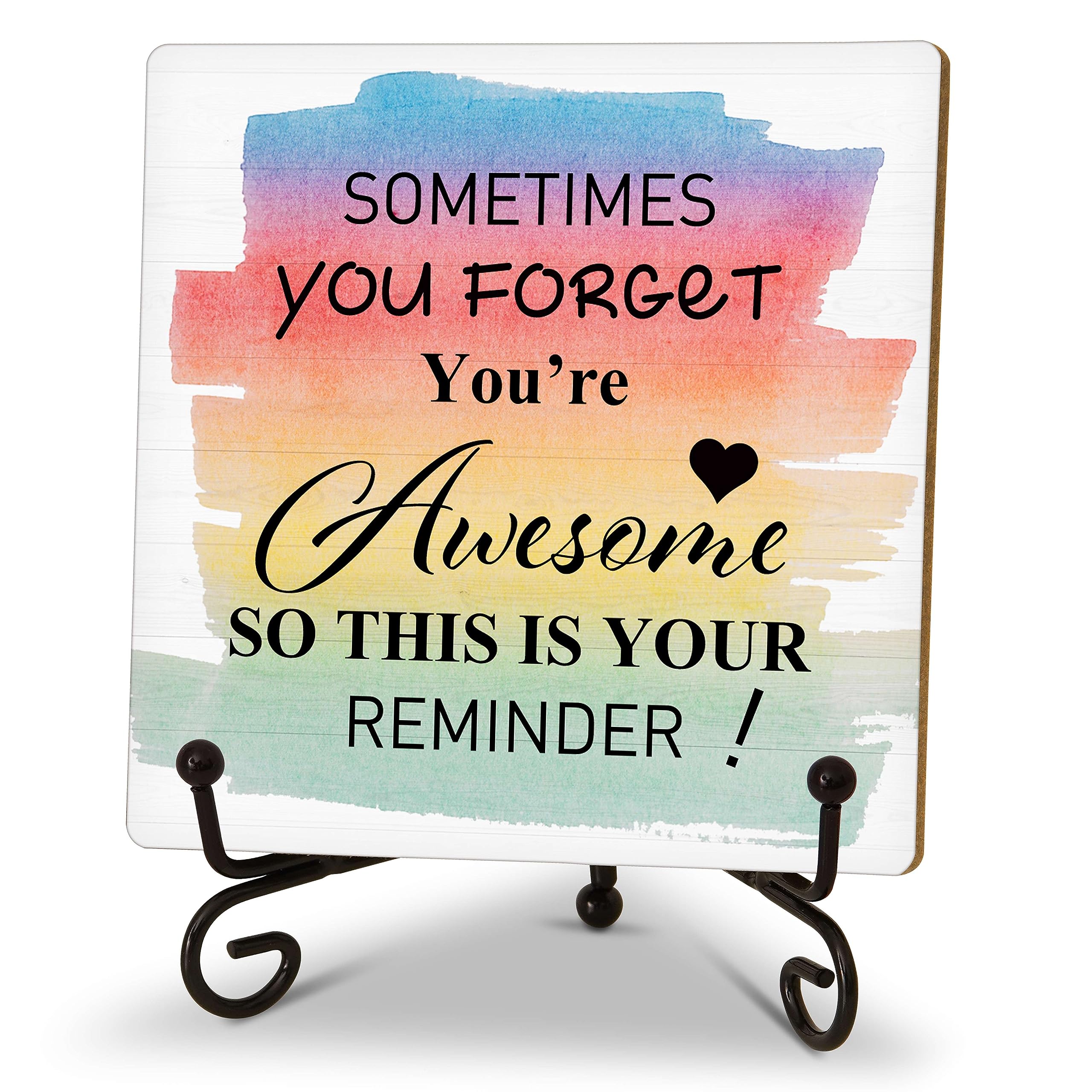 Inspirational Desk Decor For Women Men, Sometimes You Forget You Are Awesome Gifts, Appreciation Gifts, Motivational Plaque Office Gifts, Home Office Decor, Wood Plaque Sign With Stand (Hd11)