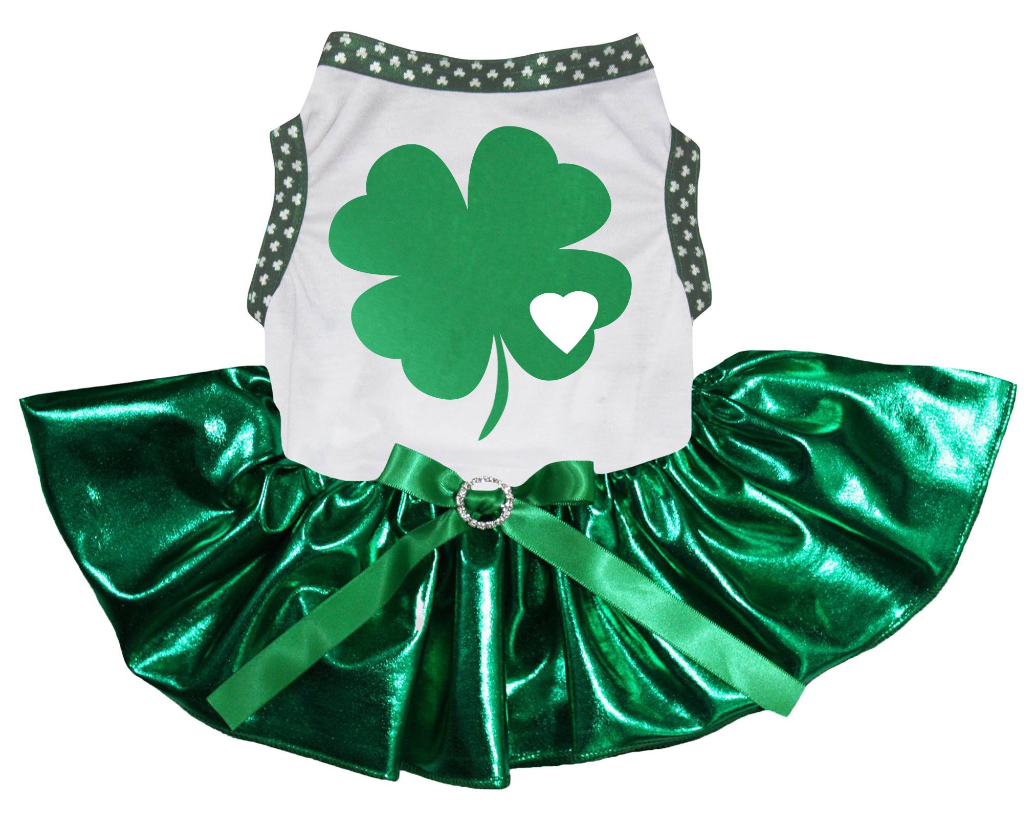 Robe pour chiot avec tutu vert à paillettes et motif cœur trèfle