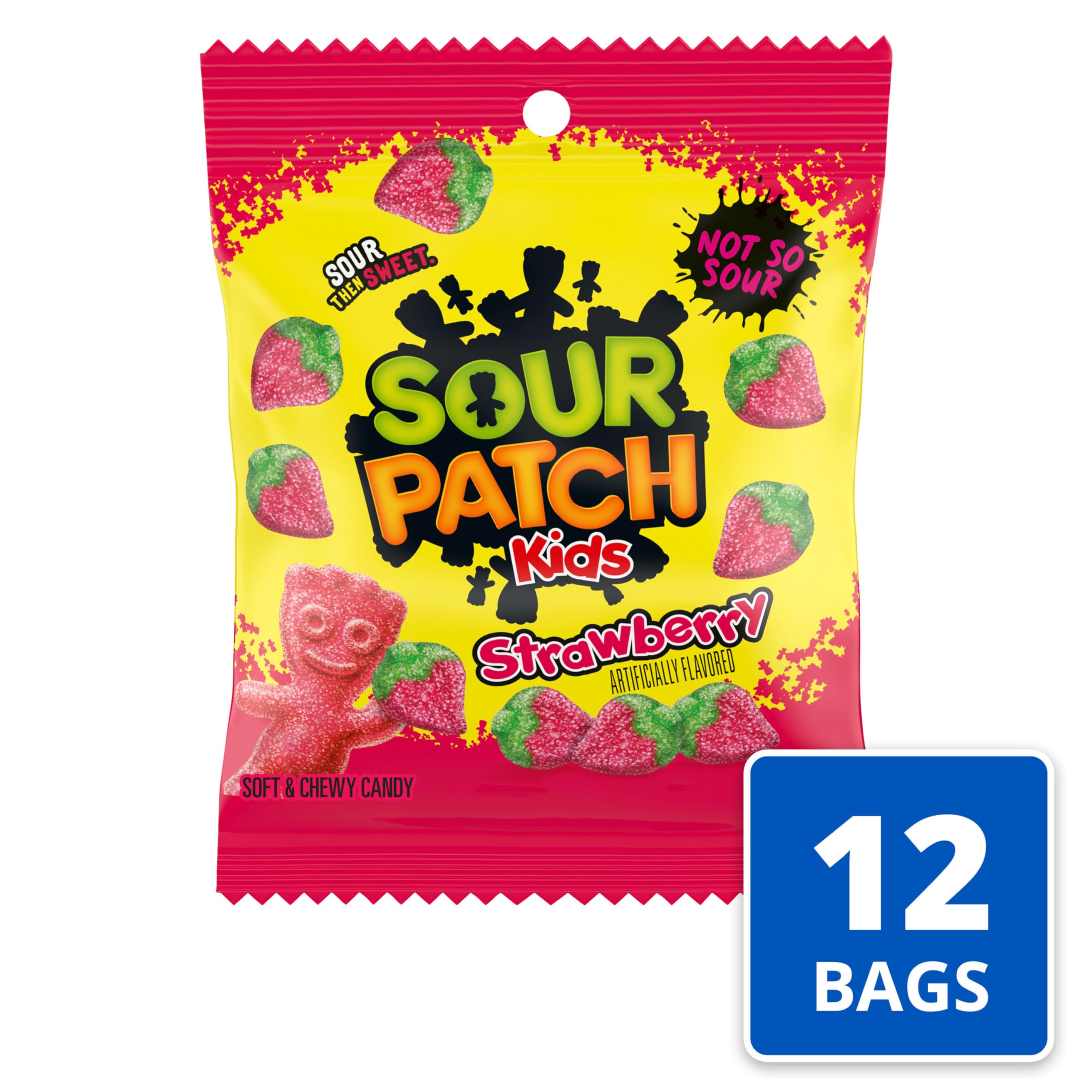 SOUR PATCH KIDS Caramelos suaves y masticables de fresa, bolsas de 340.2-102.1 g