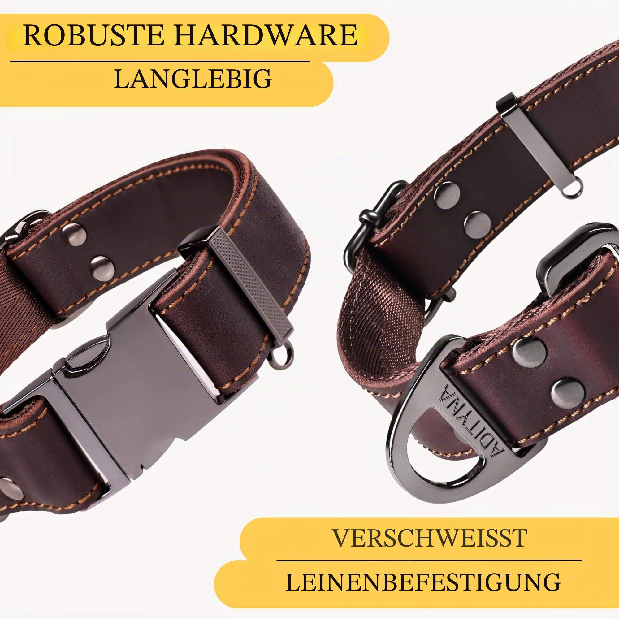 ADITYNA Hundehalsband aus Leder mit Metallschnalle, strapazierfähig, verstellbar für große und extra große Hunde, Spaziergänge und Training (Braun, passend für Halsumfang von 48,3–76,2 cm)