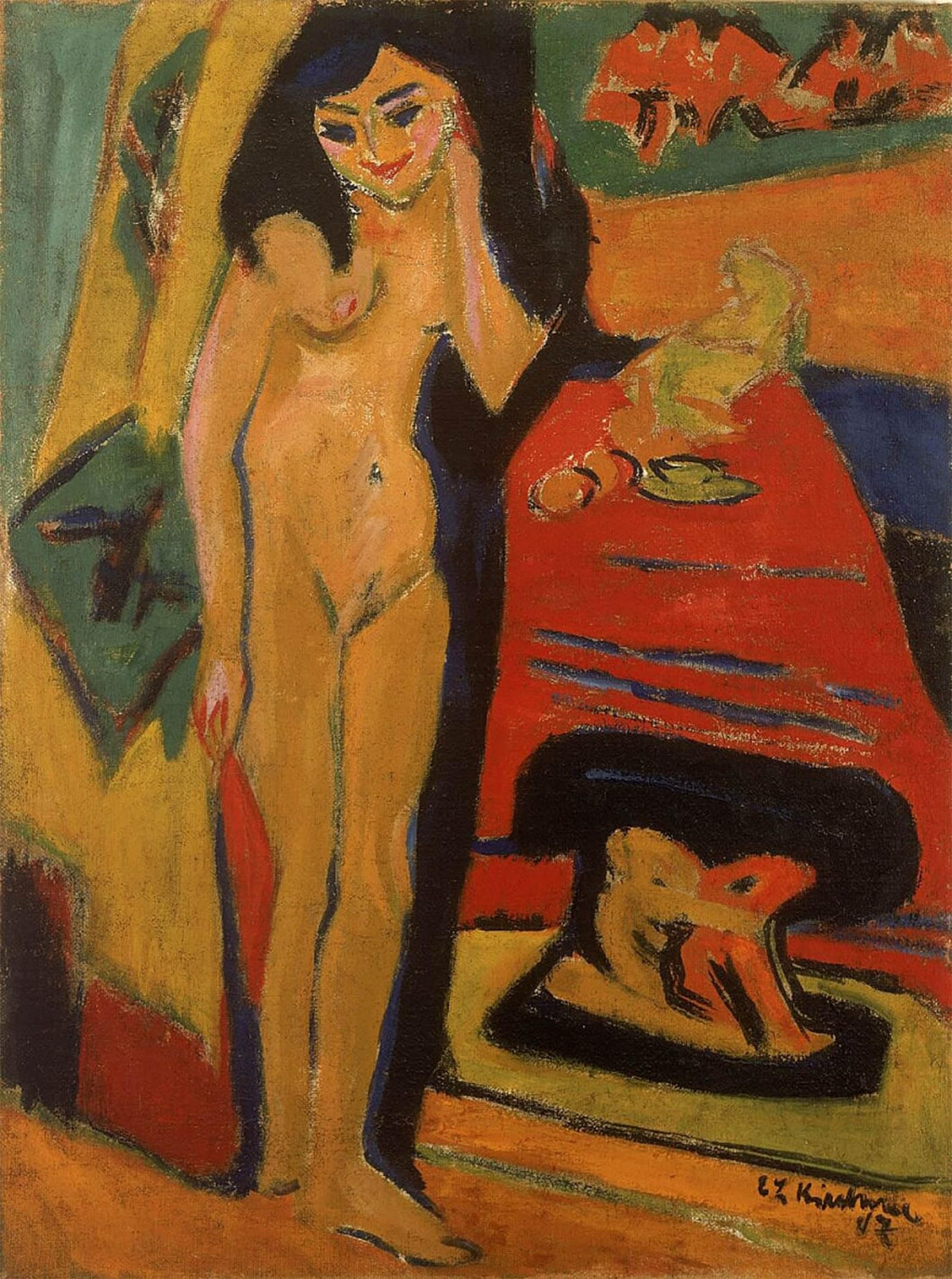 ARTXLXXBN Famous Art Print Poster Vintage Wall Art Self Portrait with Girl by Ernst Ludwig Kirchner Canvas Art Poster for Home Decor 60x90cm
