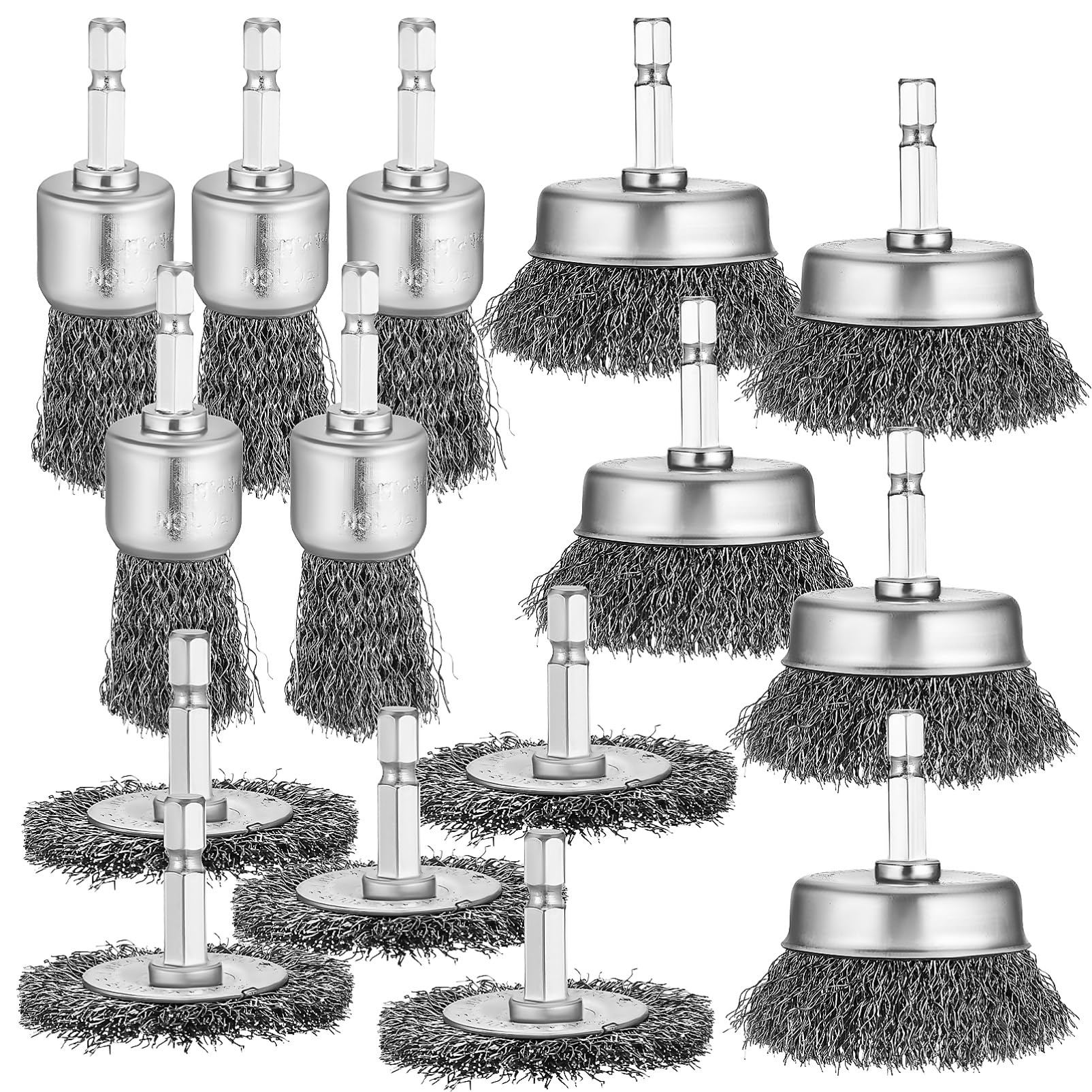 VILLCASE 15pièces Brosses Métalliques Pour Perceuse Avec Tige Et Accessoires Pour Élimination Préparation De Surfaces