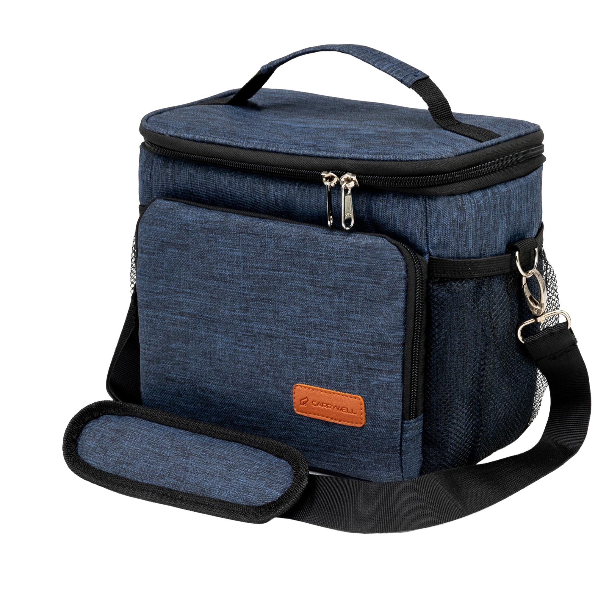 Carrywell (Not Made In China) Insulated Lunch Bag, Men's Lunch Box, Leakproof, Collapsible, Soft Sided Cooler W/Adjustable Shoulder Strap (Navy Blue)