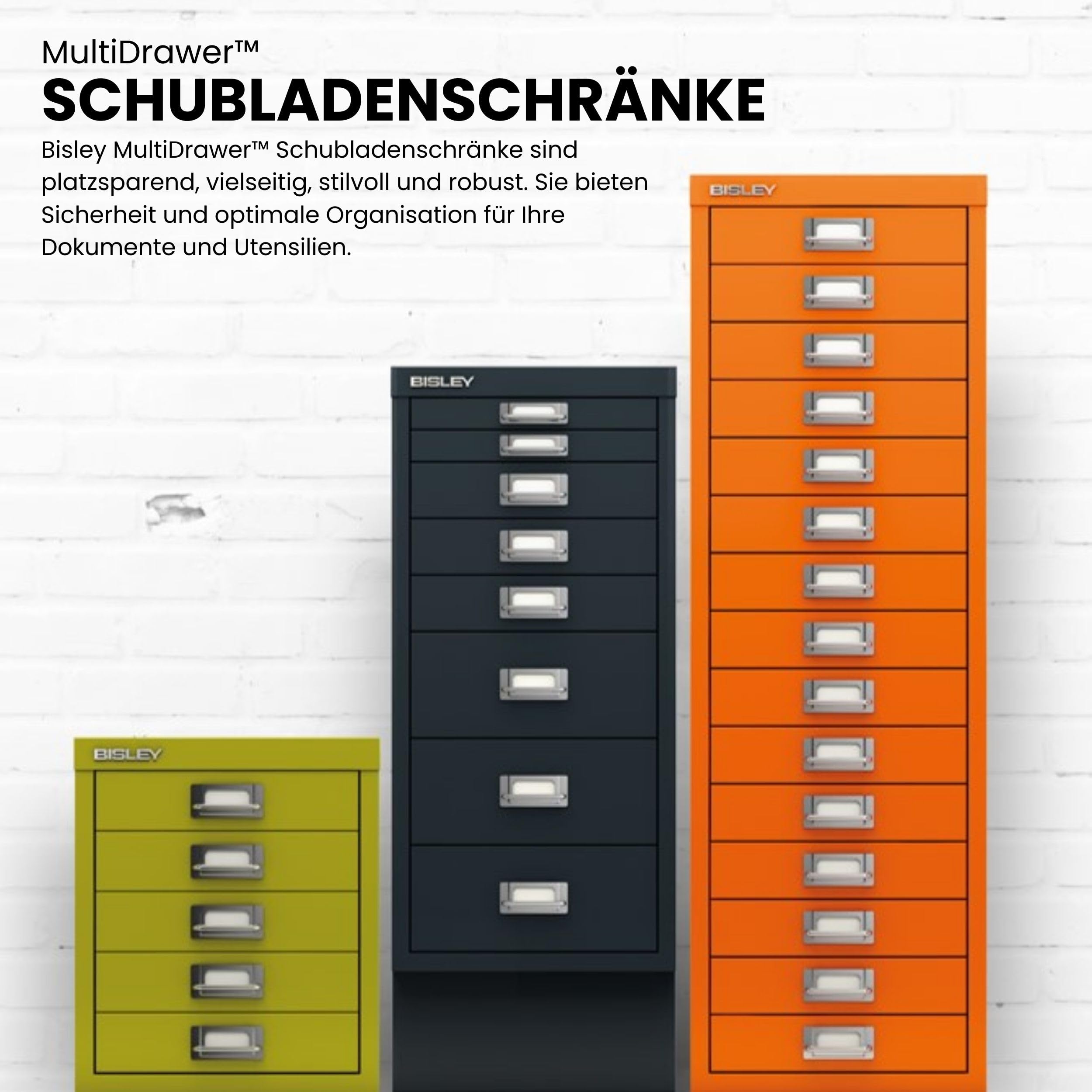 Bisley Multidrawer Schubladenschrank aus Metall mit 15 Schubladen DIN A4 ohne Sockel - Farbe: Grün