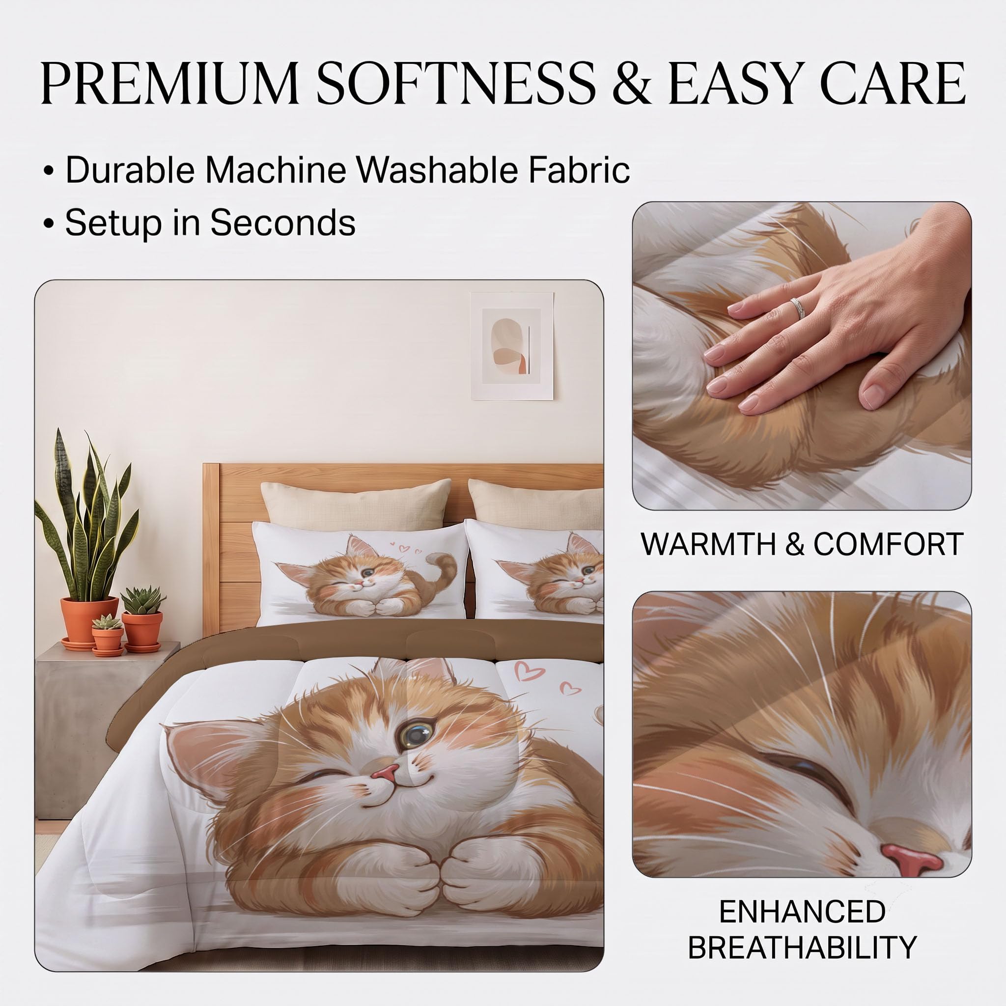 Juego de Edredón Infantil 200x200cm con Almohada para Cama 105 – Relleno Nórdico Gatito Pelo Largo Edredones Acuarela Mascota Adorable 4 Estaciones Nórdico Conforter, Lavable a Máquina, Blanco