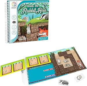 SmartGames - Down The Rabbit Hole - Magnetic Travel Game - 48 Multi-Level Strategy Challenges - Educational and Brainstorming Puzzle - 5 Years + - 1 Player - Multilingual - 522089
