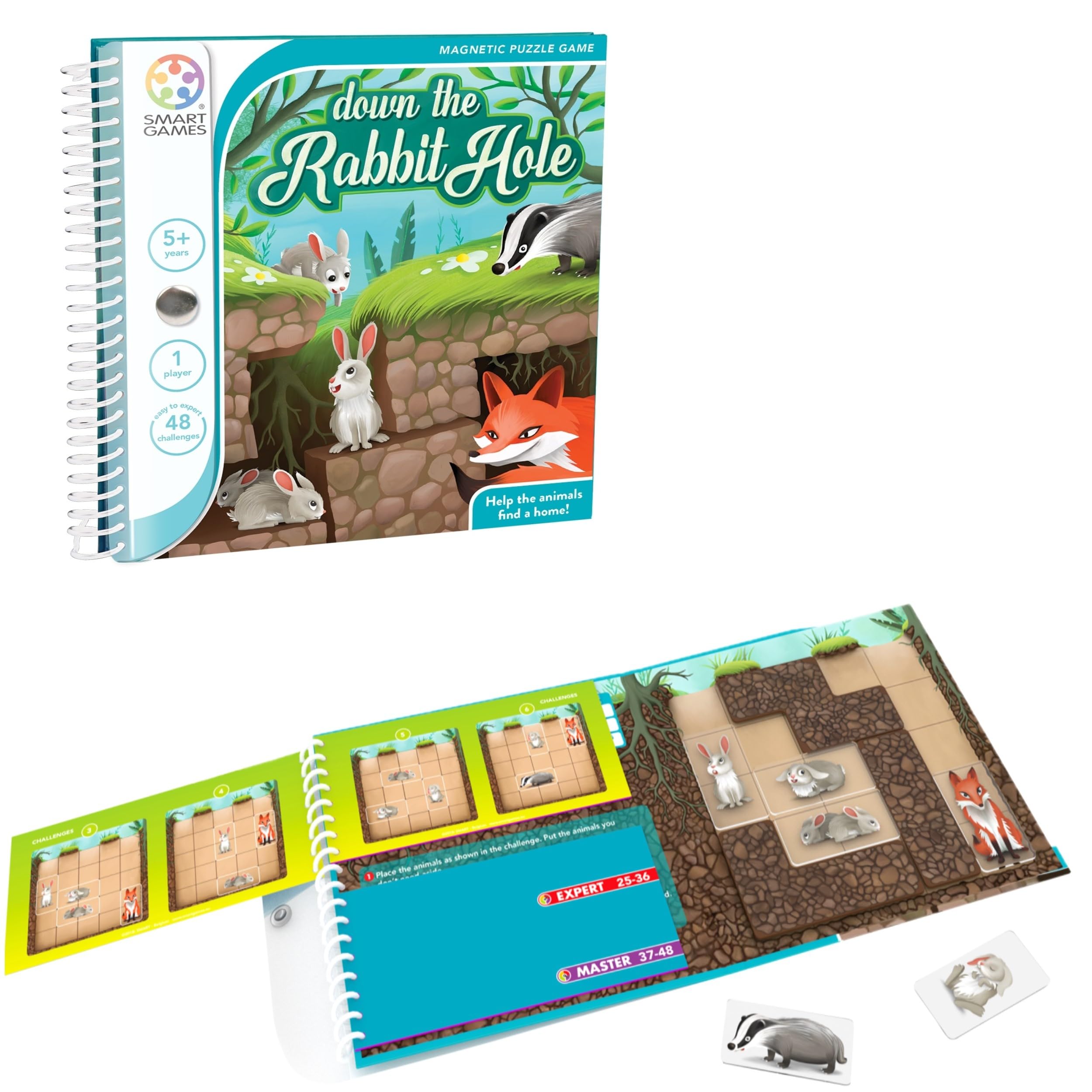 SmartGamesDown The Rabbit Hole, Magnetic Puzzle Game, 48 Challenges, Ages 5+