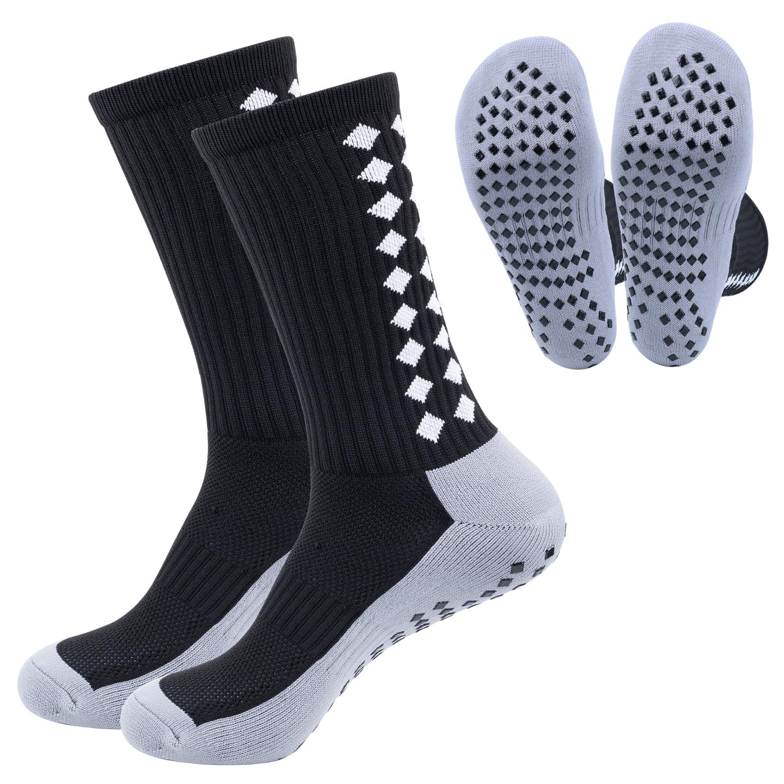 FACHOI Football Grip Socks for Mens, Non Slip Socks for Men, Football Sock with Rubber Pads for Soccer Basketball Yoga Running Hiking F6-ZDW(Black)