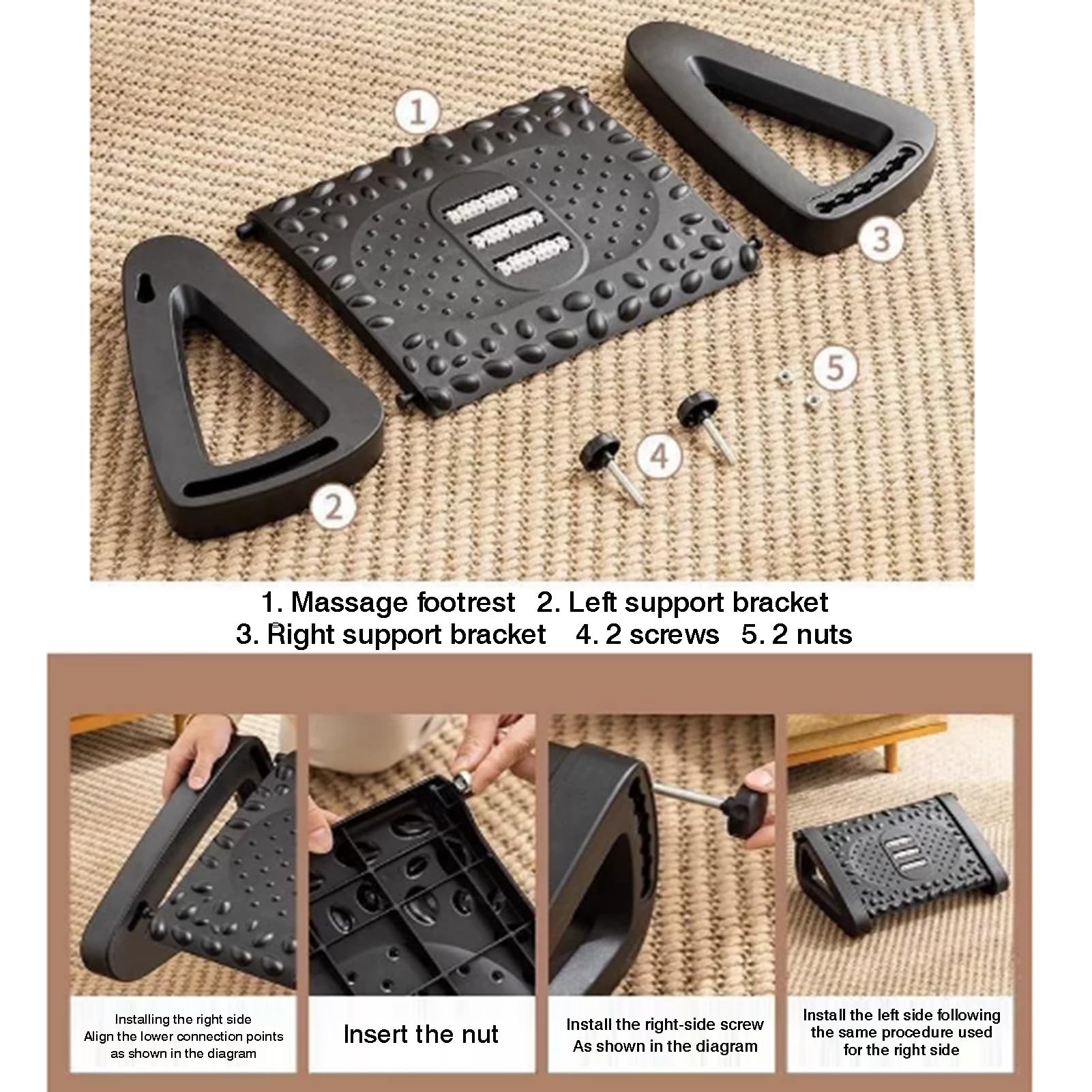 Fußstütze Unter Dem Schreibtisch For Unter Dem Schreibtisch Bei Der Arbeit, Ergonomischer Fußhocker Mit Fußmassagerolle, Maximale Belastung 150 Kg, Zur Verbesserung(Color-2)