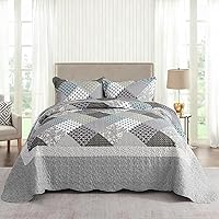 Vista 17 de NEWLAKE - Cubrecama de retazos de algodón, juego de edredón de 3 piezas con bordado cosido real, reversible, de matelasse, cuadrícula floral