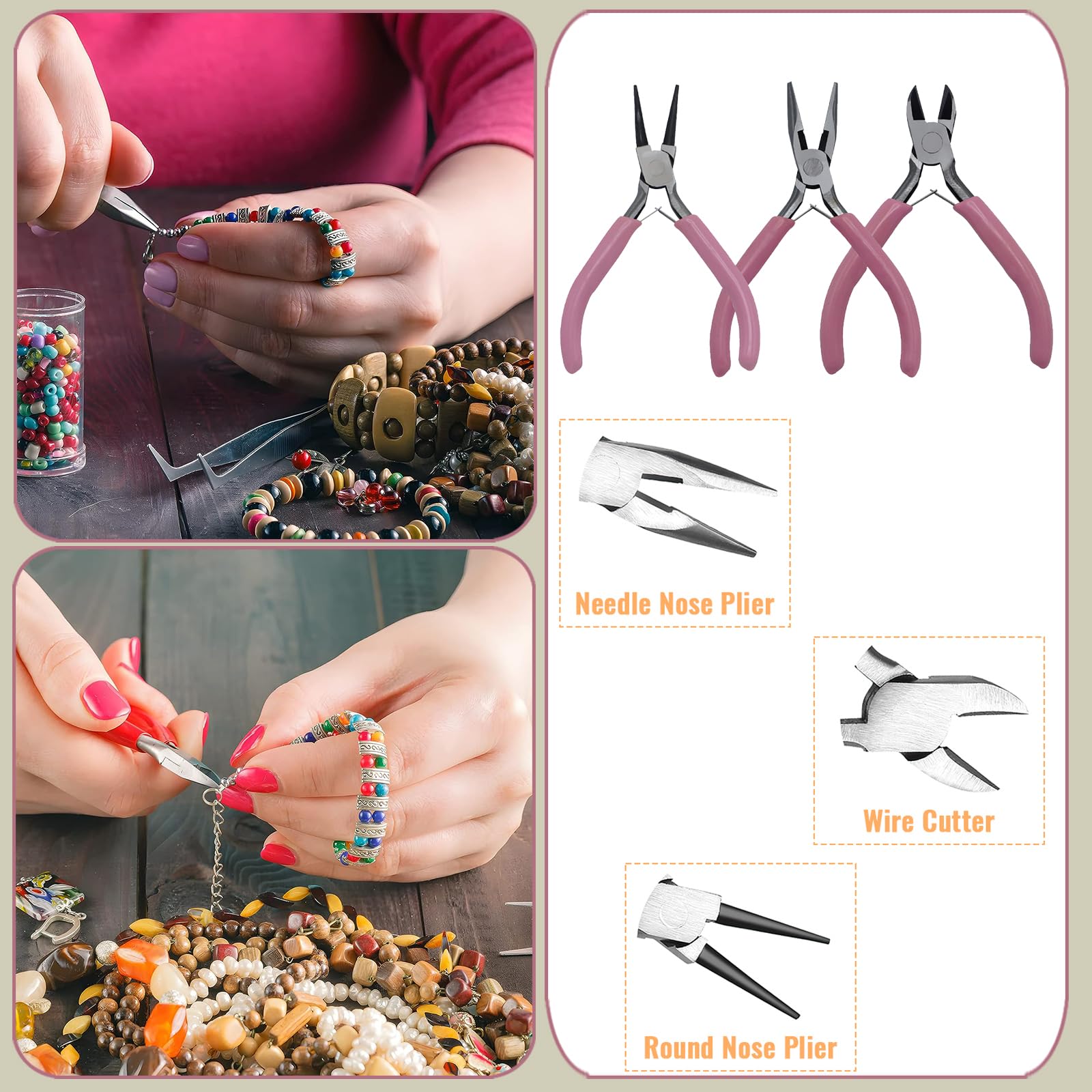 Set Pinze Precisione Per Gioielli - 4 Pinze, Forbici, Pinzetta, Per Creazione E Riparazione