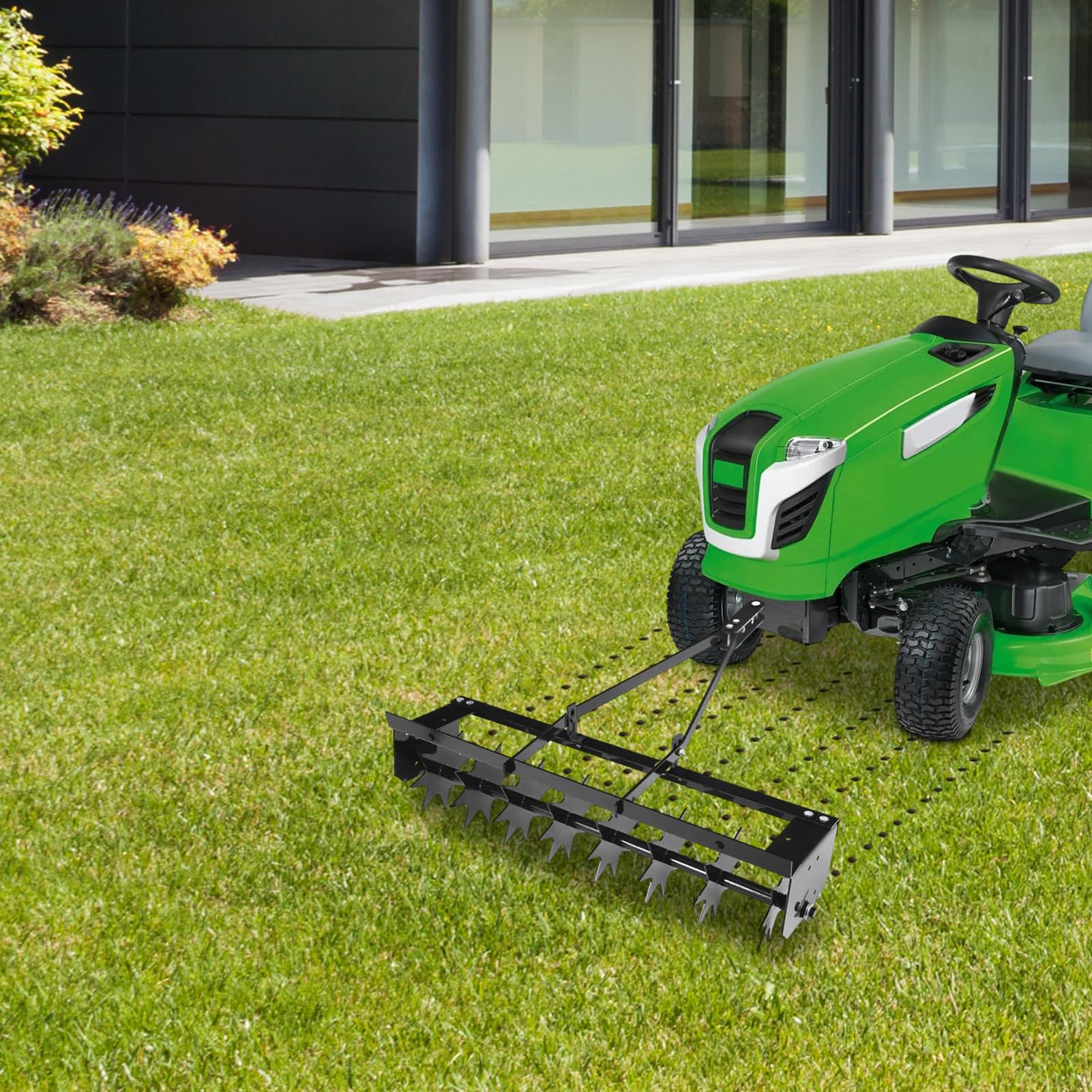 Aireador CéSped Manual 81 CM, Tractor con PúAs PenetracióN Profunda, Aireador PúAs Remolcable, con PúAs Acero Galvanizado Y Barra Remolque Ancha, para Jardines, CéSpedes Y Granjas