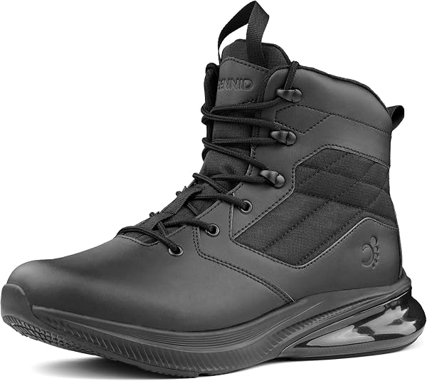 CENNID Men's Tactical Work Boots Waterproof Wide Orthopedic Zipper Boot Lightweight Comfort Leather Motorcycle Police Shoes, Black 10W