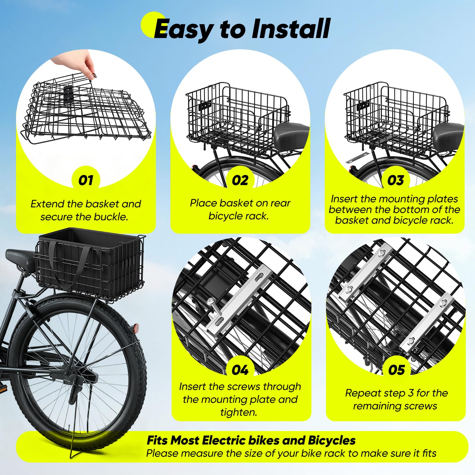 Cestino posteriore per bicicletta, pieghevole, con tasca interna estraibile, copertura impermeabile, copertura in rete, portapacchi per la parte posteriore, cestino per il trasporto di animali